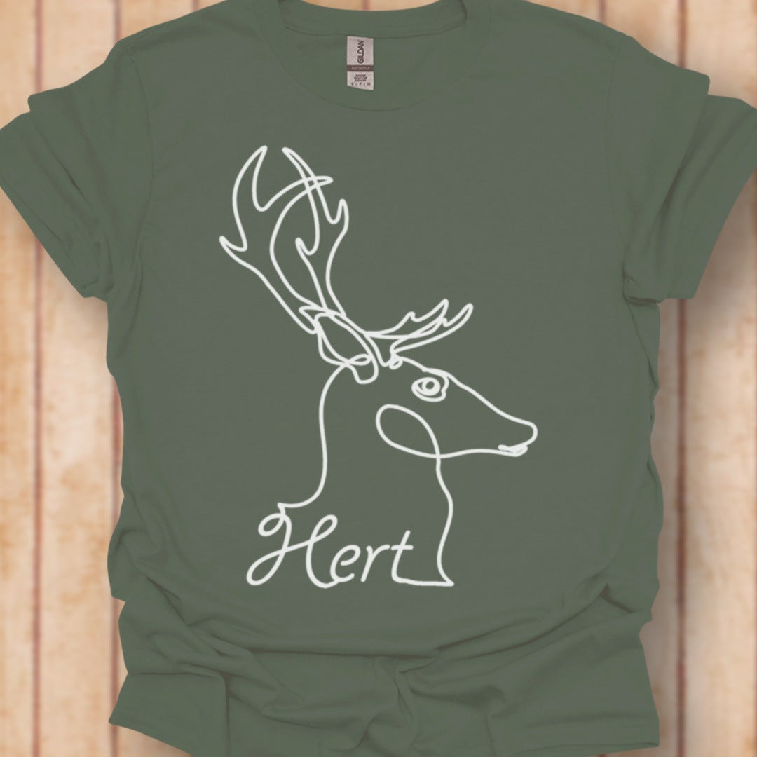 Cerf dessin au trait blanc T-shirt intemporel