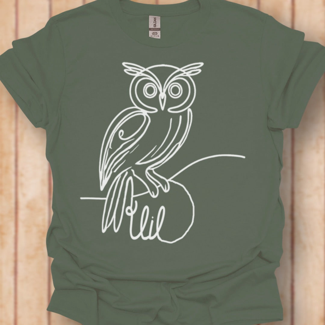 Uil lijntekening wit tijdloos T-shirt