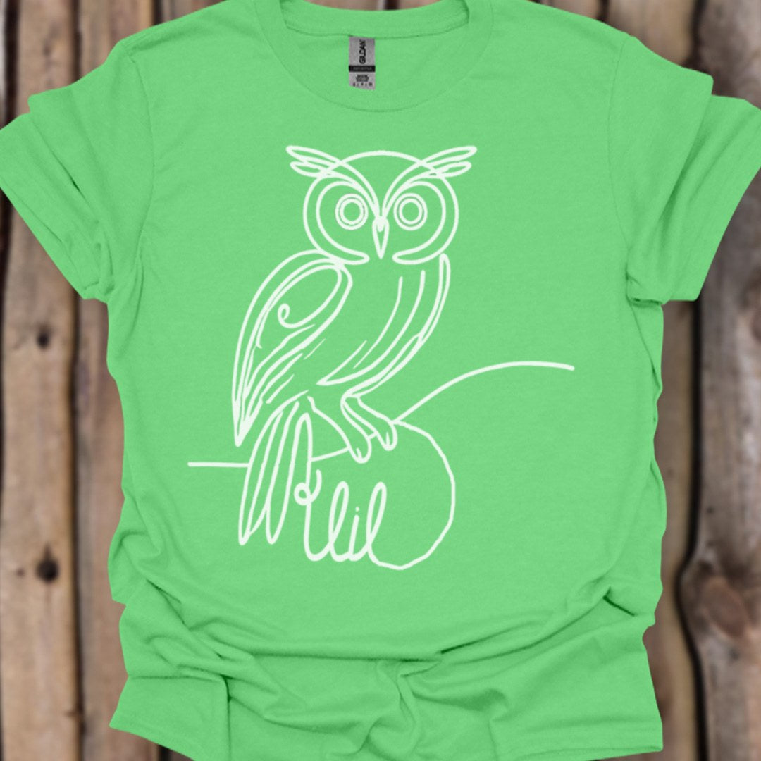 Owl line drawing white trendy T-shirt