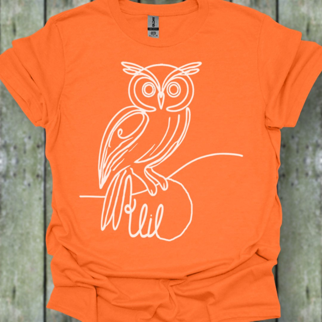 Owl line drawing white trendy T-shirt