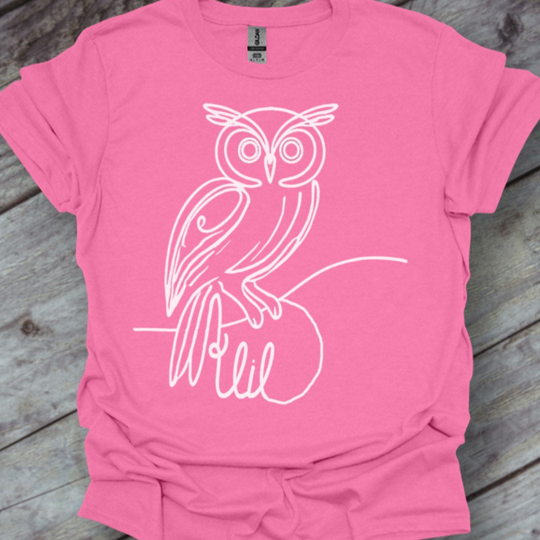 Owl line drawing white trendy T-shirt