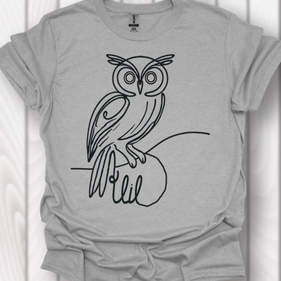Uil lijntekening zwart tijdloos T-shirt