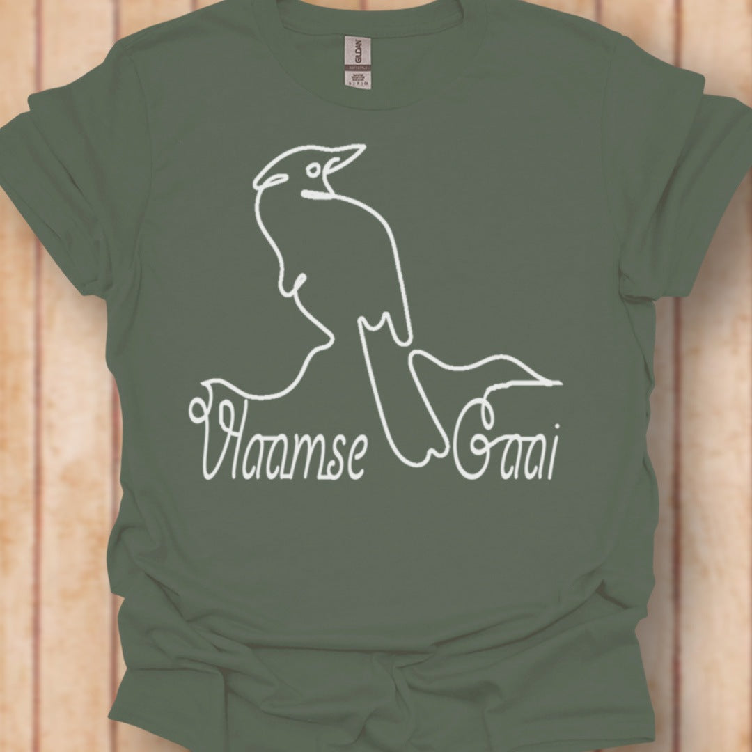 Vlaamse gaai lijntekening wit tijdloos T-shirt