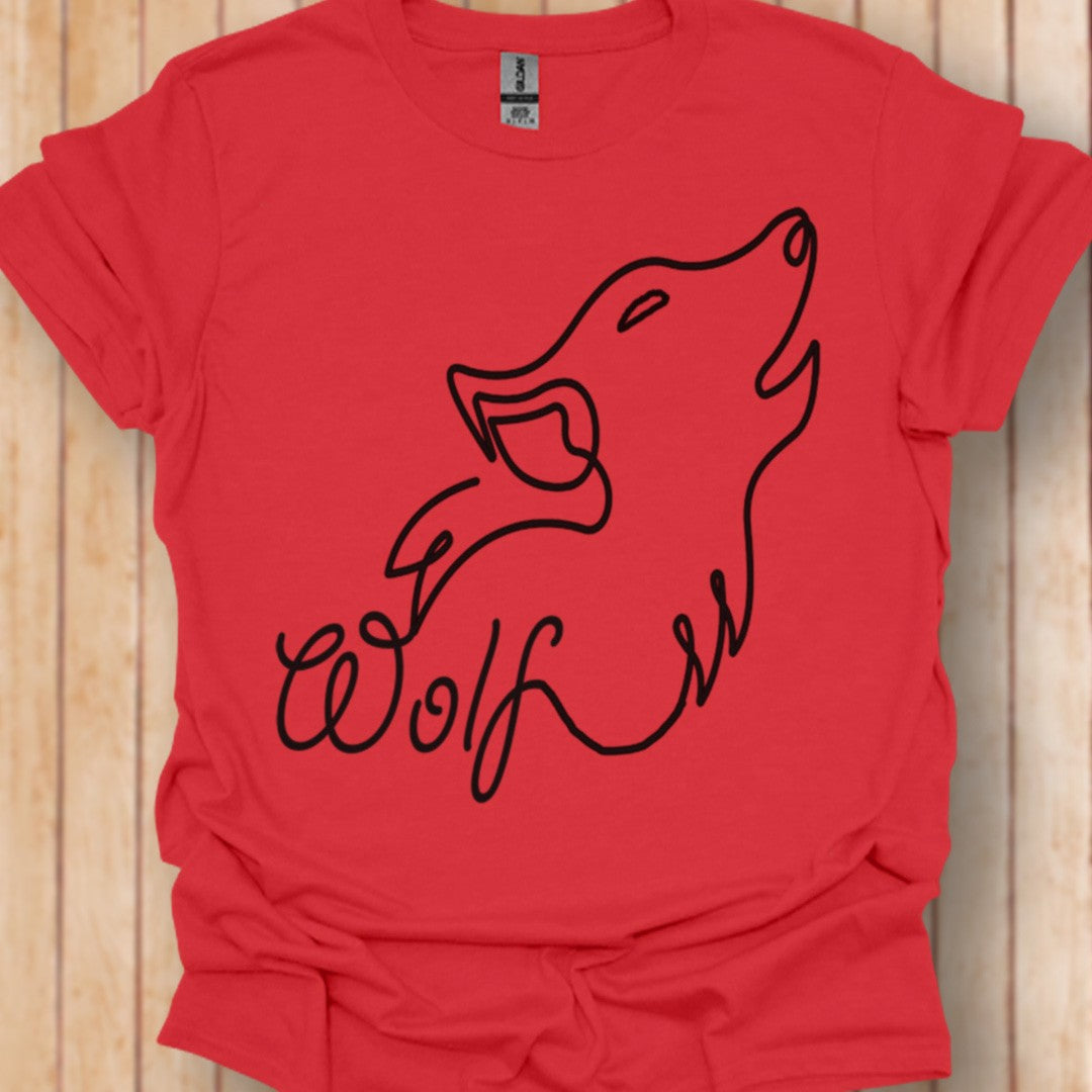 Loup hurlant dessin au trait noir T-shirt tendance