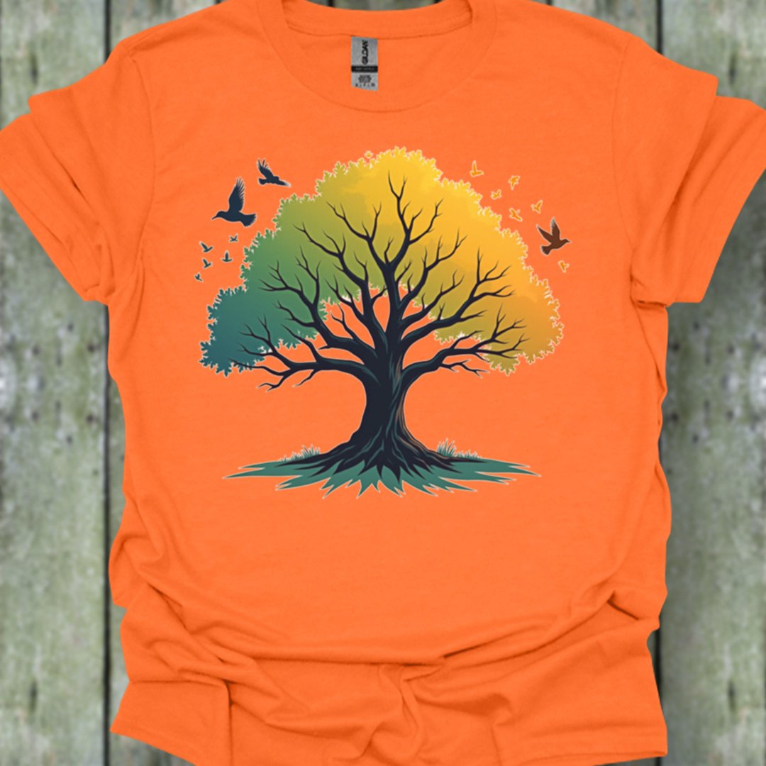 Green-yellow tree trendy T-shirt