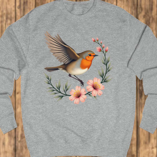 Roodborstje met Bloementak sweatshirt