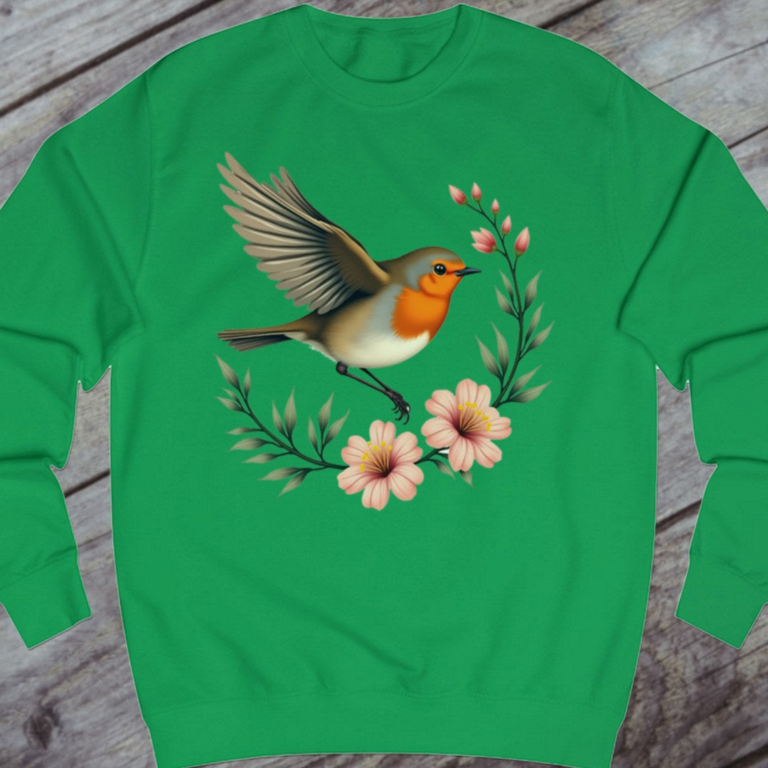 Roodborstje met Bloementak sweatshirt