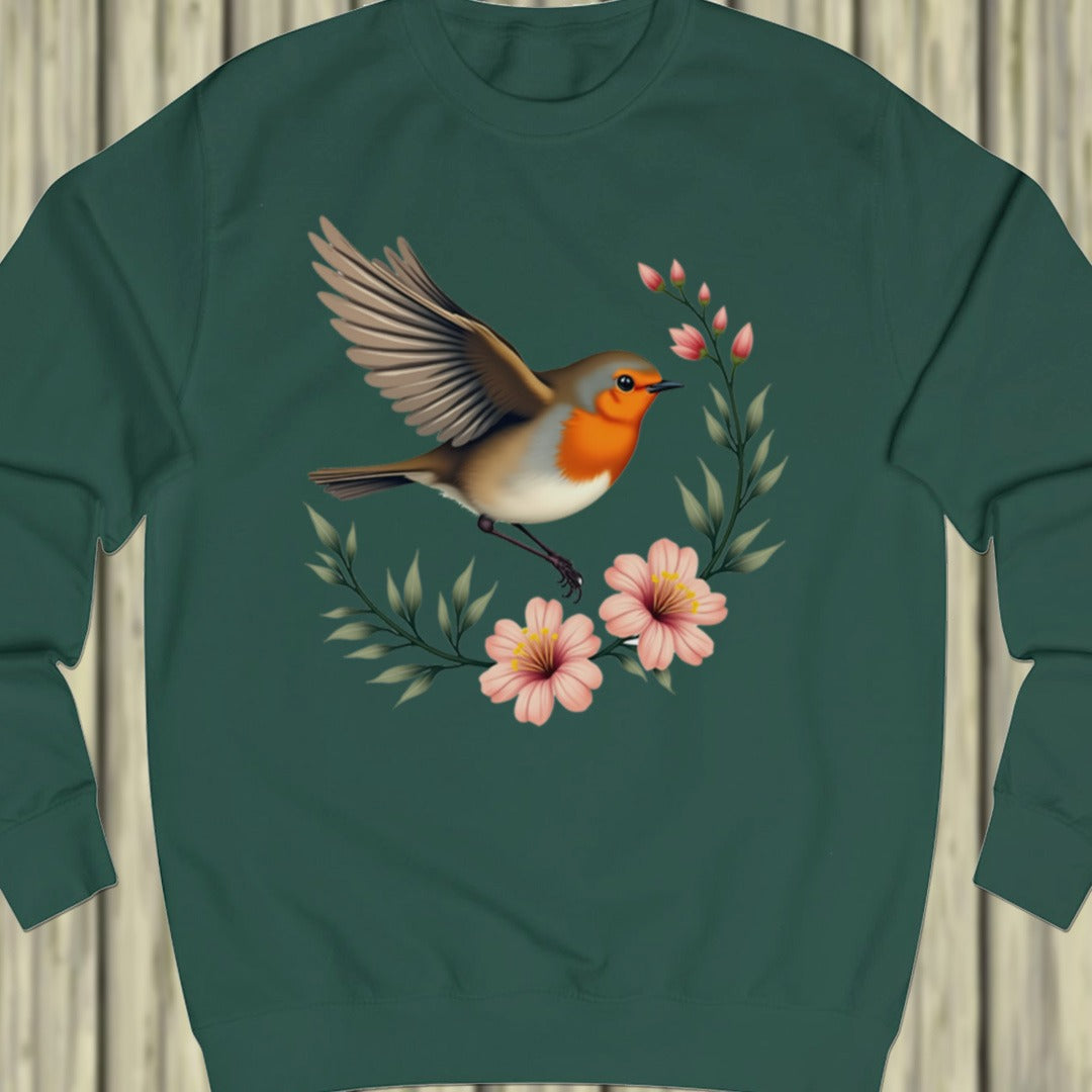 Roodborstje met Bloementak sweatshirt