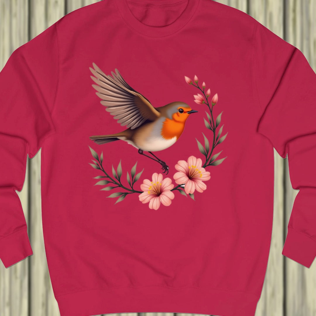 Roodborstje met Bloementak sweatshirt