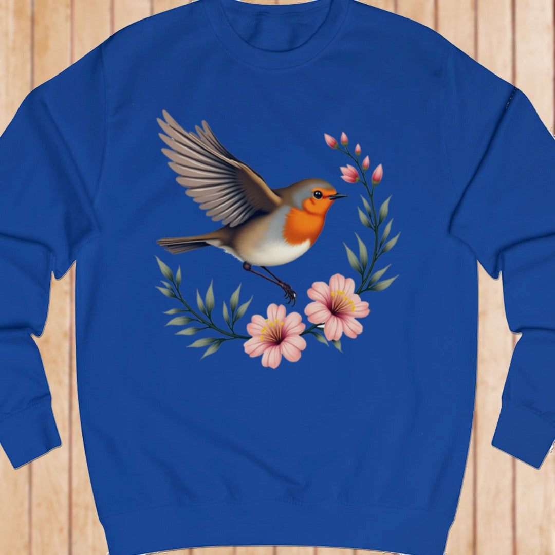 Roodborstje met Bloementak sweatshirt