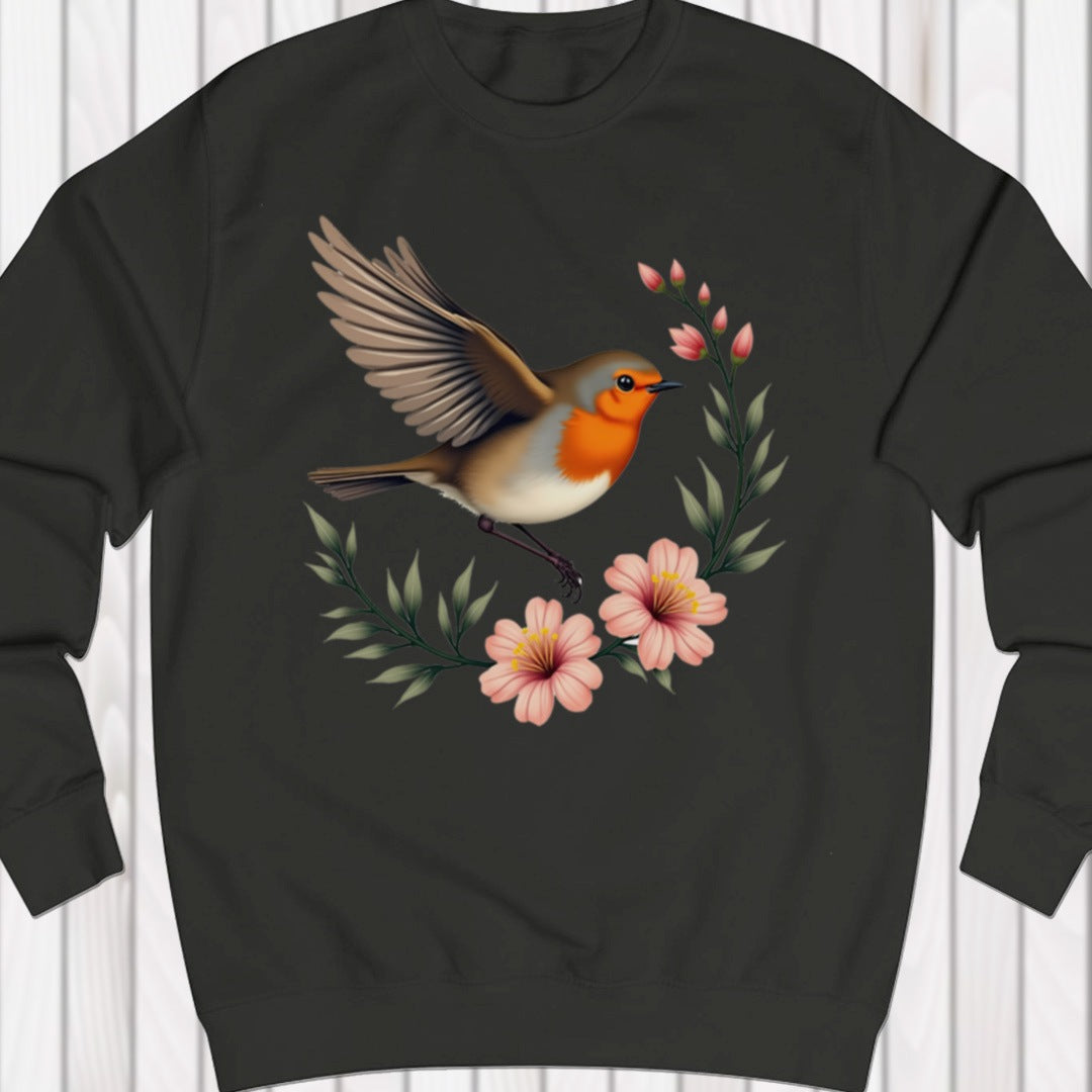 Roodborstje met Bloementak sweatshirt