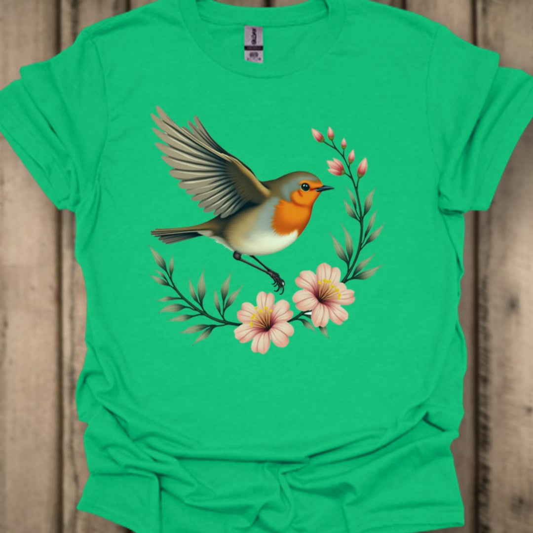 Roodborstje met Bloementak T‑Shirt