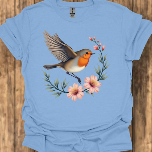 Roodborstje met Bloementak T‑Shirt