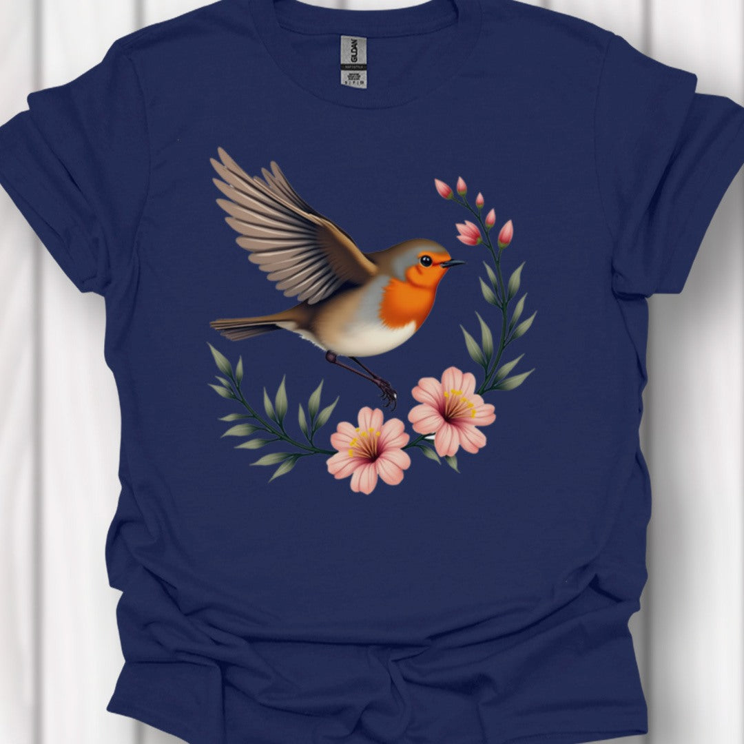 Roodborstje met Bloementak T‑Shirt