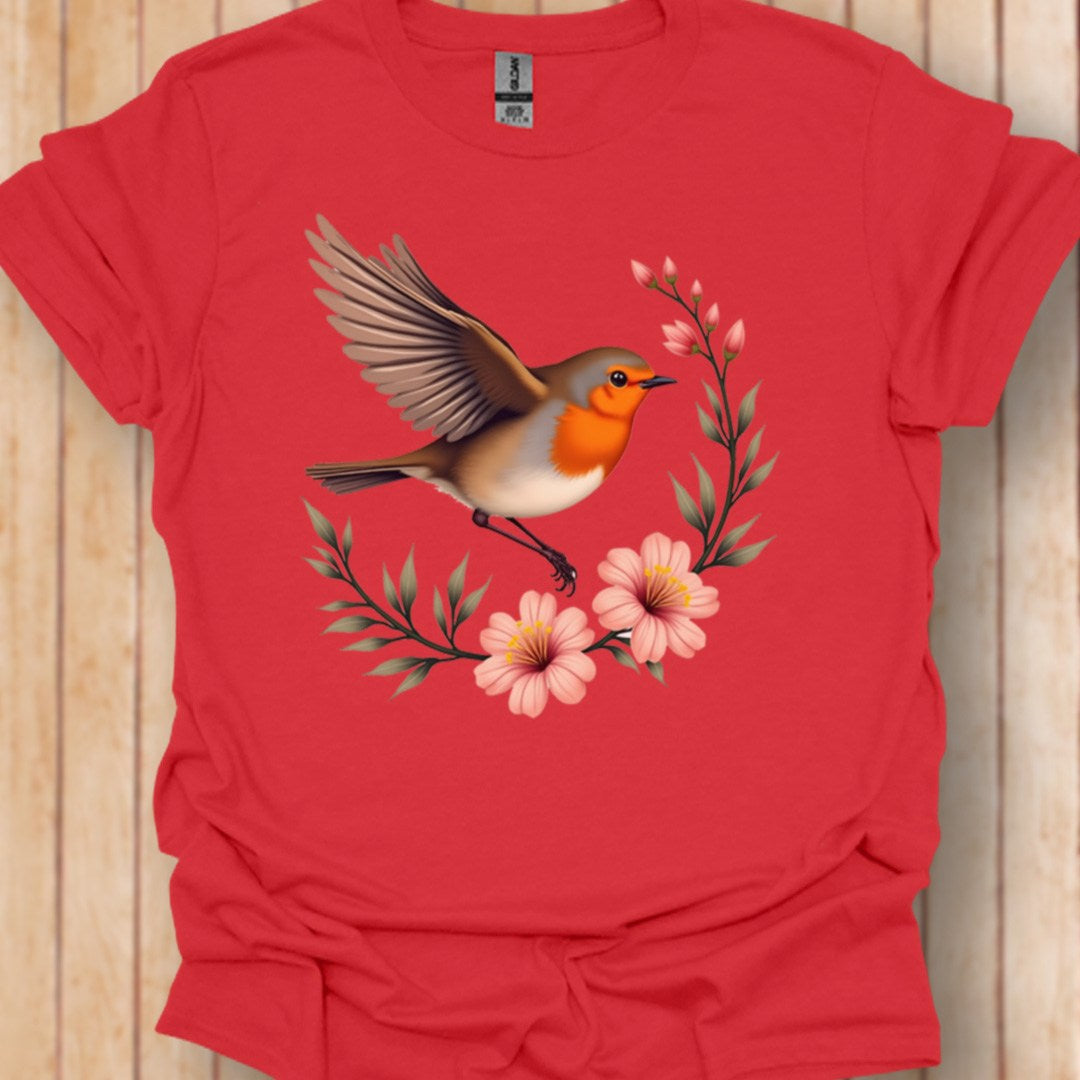 Roodborstje met Bloementak T‑Shirt