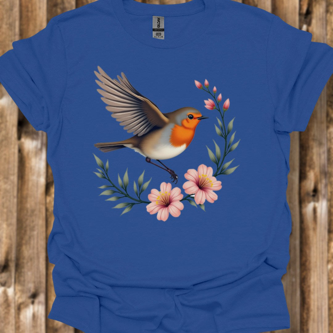 Roodborstje met Bloementak T‑Shirt