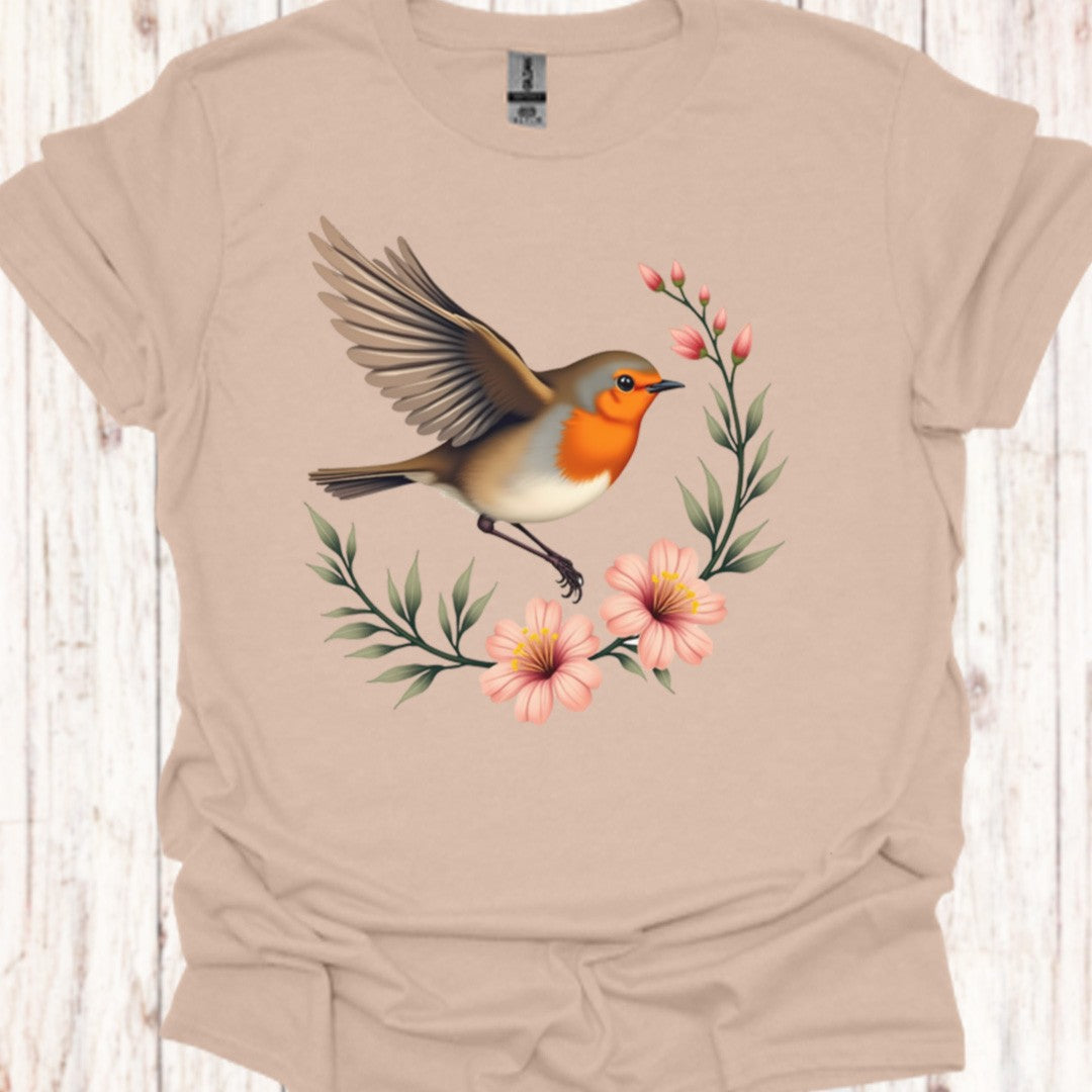 Roodborstje met Bloementak T‑Shirt