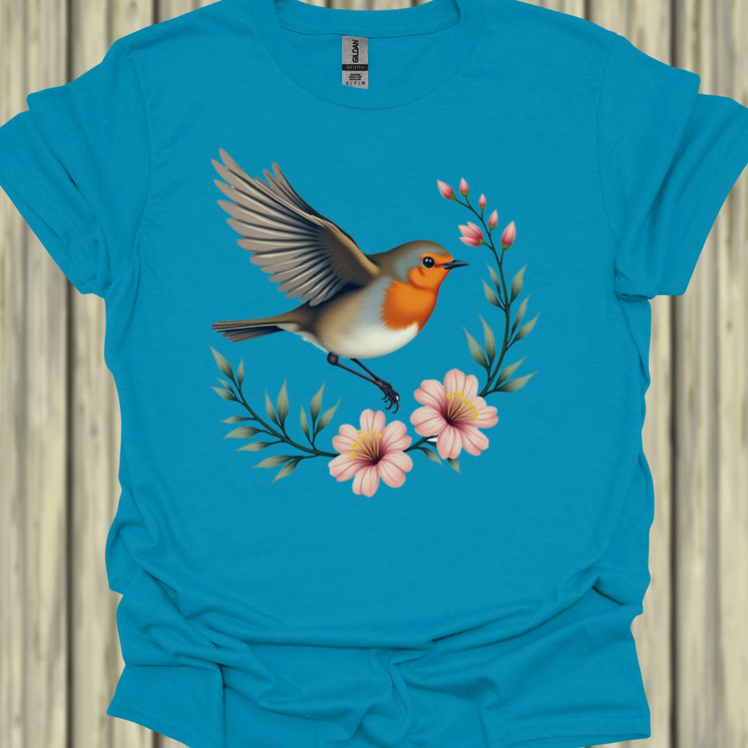 Roodborstje met Bloementak T‑Shirt