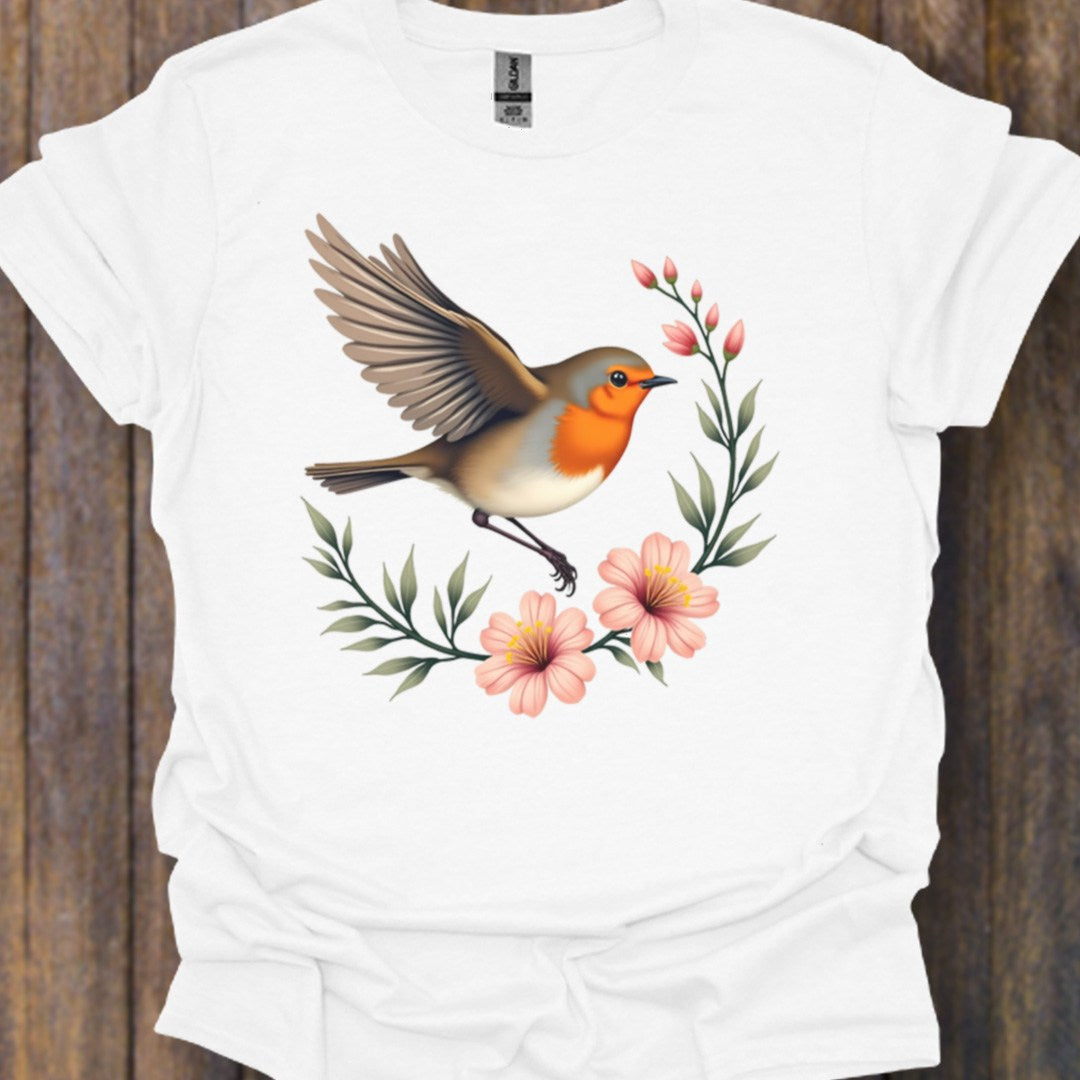 Roodborstje met Bloementak T‑Shirt
