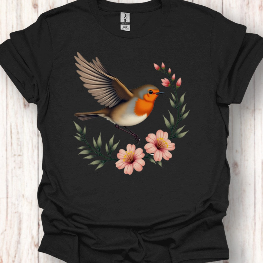Roodborstje met Bloementak T‑Shirt