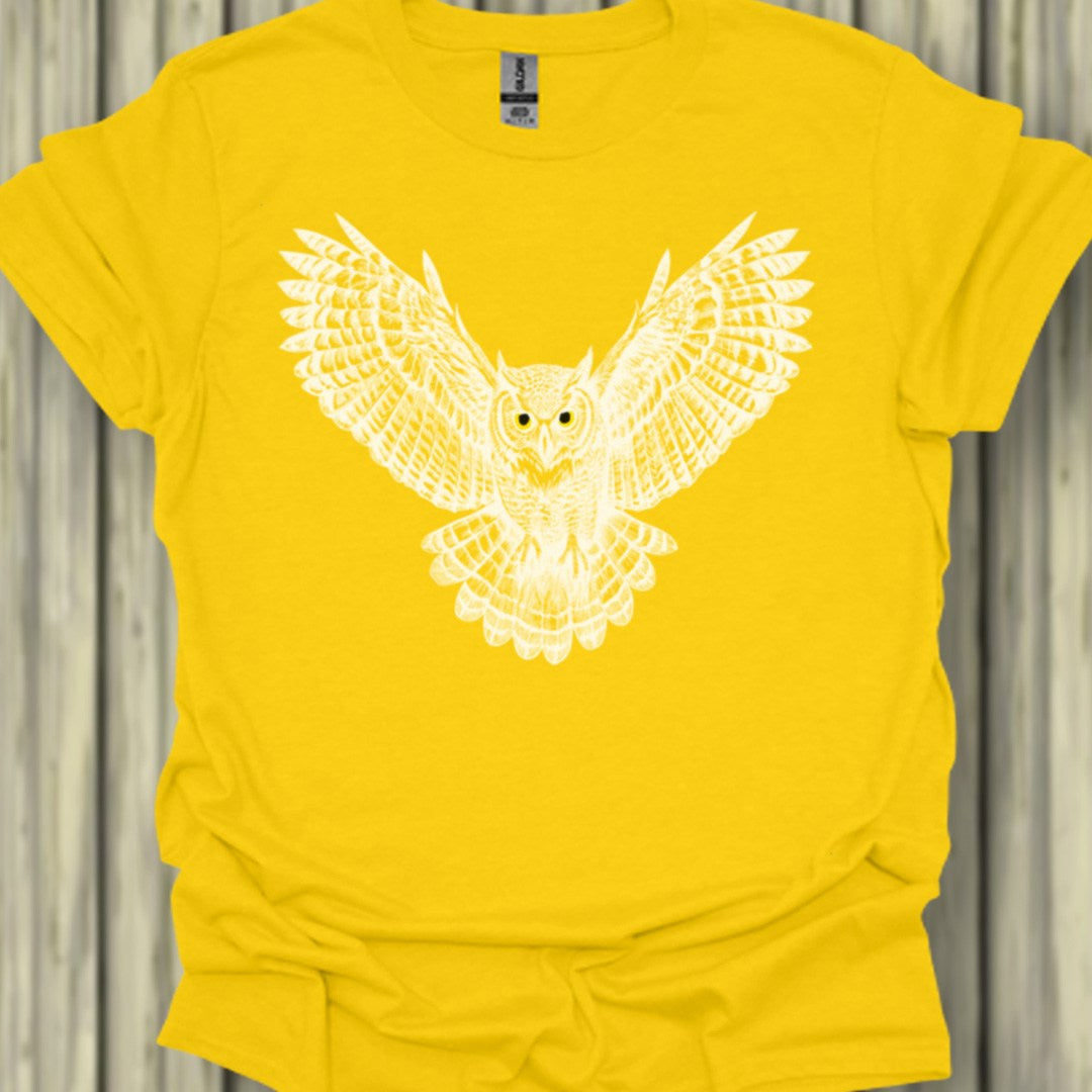 Flying owl white trendy T-shirt