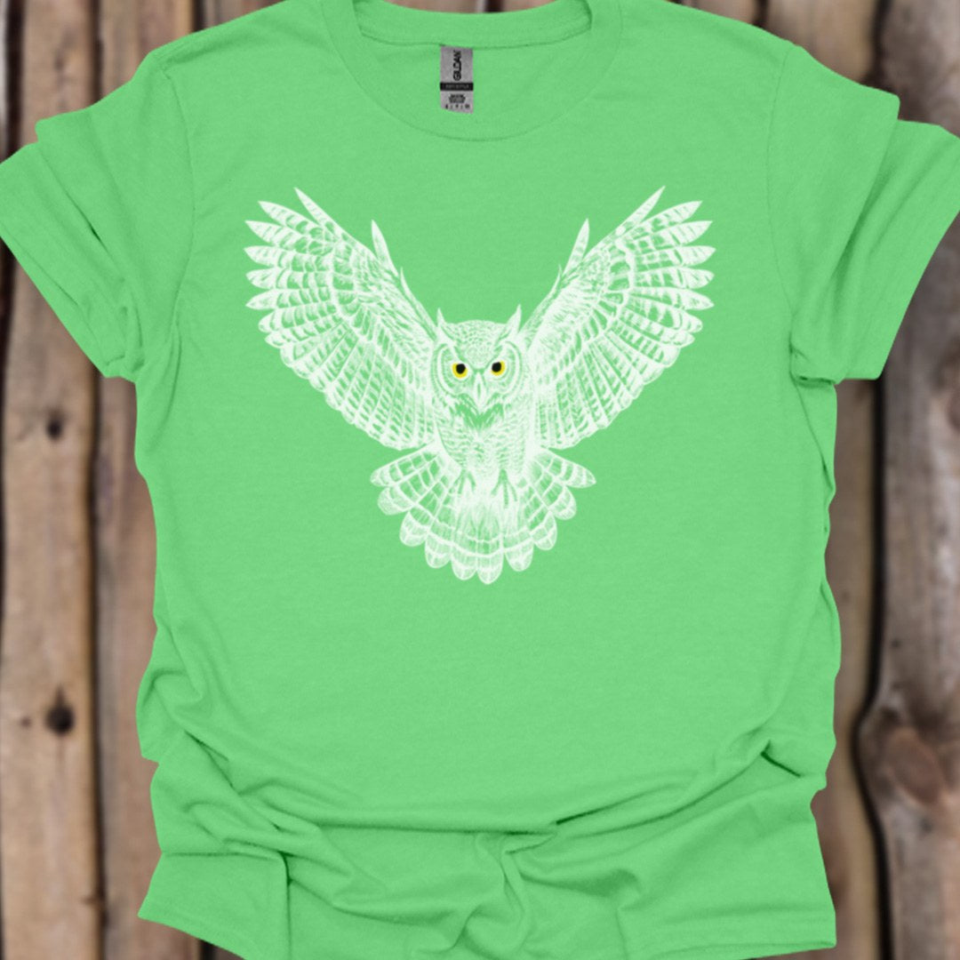 Flying owl white trendy T-shirt