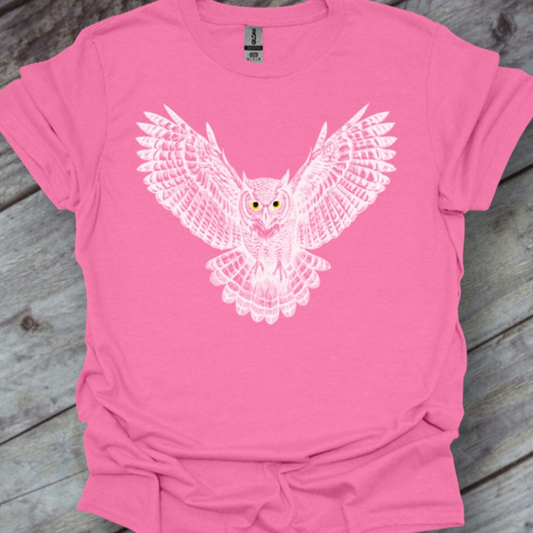 Flying owl white trendy T-shirt