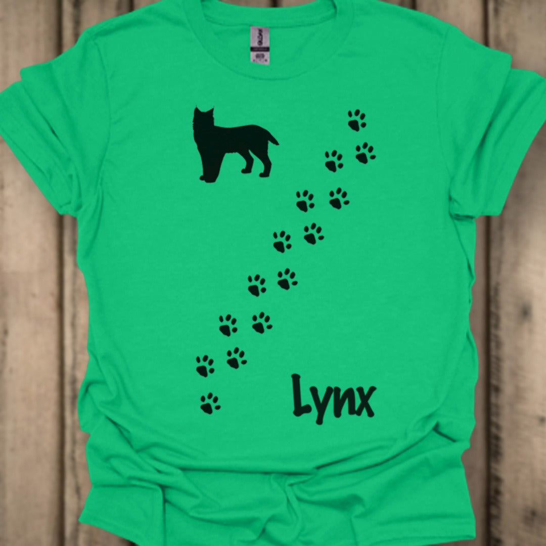 Pootafdrukken lynx diagonaal zwart trendy T-shirt