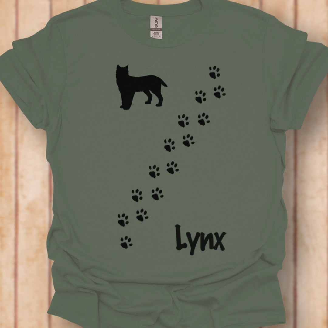 Empreintes de pattes de lynx diagonales et noires T-shirt intemporel
