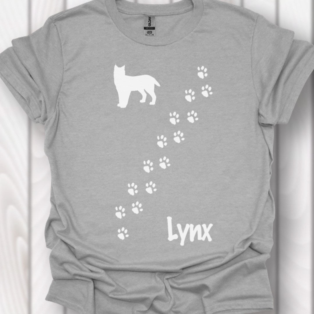 Pootafdrukken lynx diagonaal wit tijdloos T-shirt