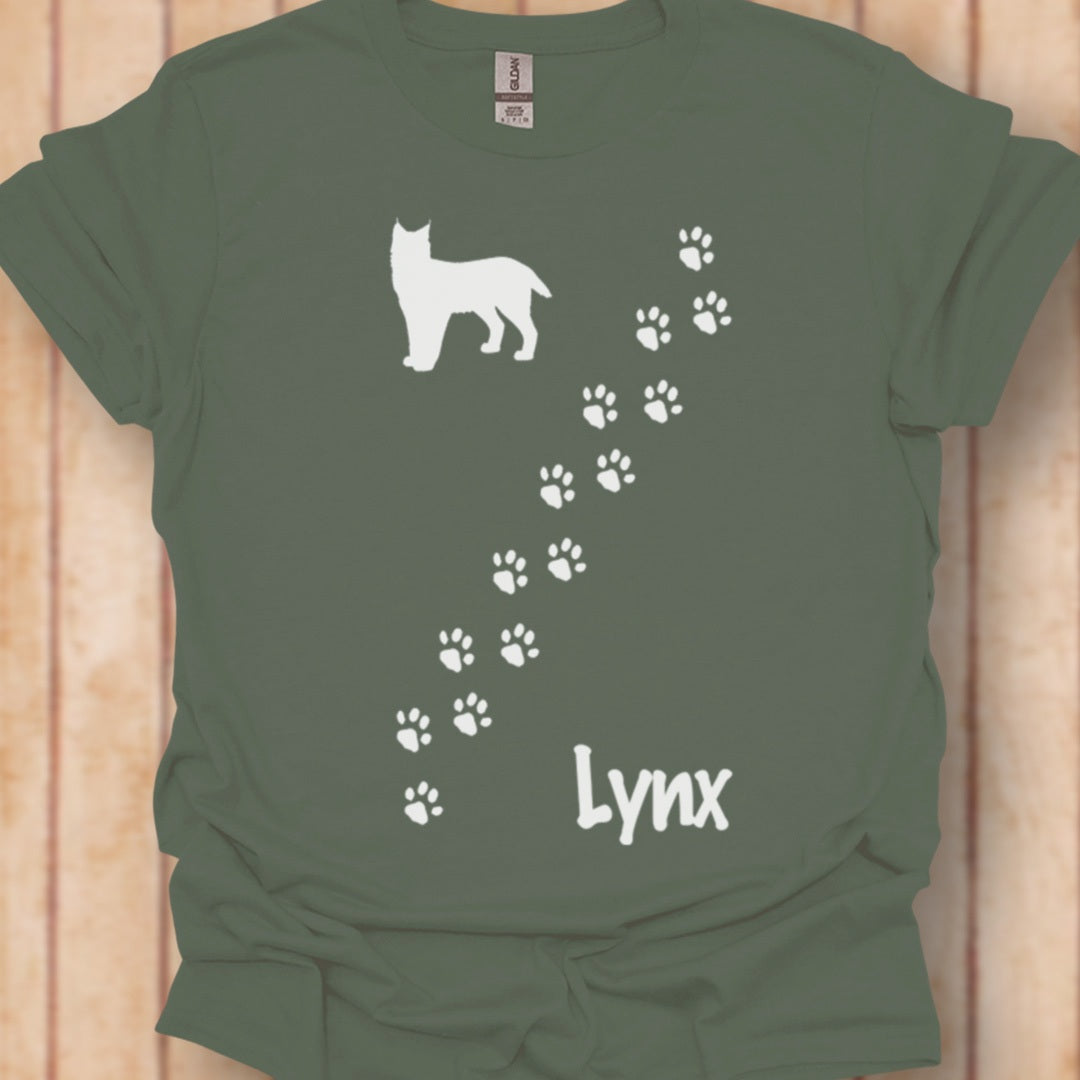 Pootafdrukken lynx diagonaal wit tijdloos T-shirt