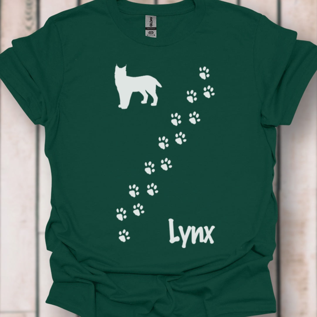 Pootafdrukken lynx diagonaal wit tijdloos T-shirt