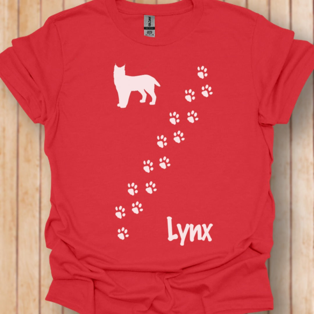 Pootafdrukken lynx diagonaal wit trendy T-shirt