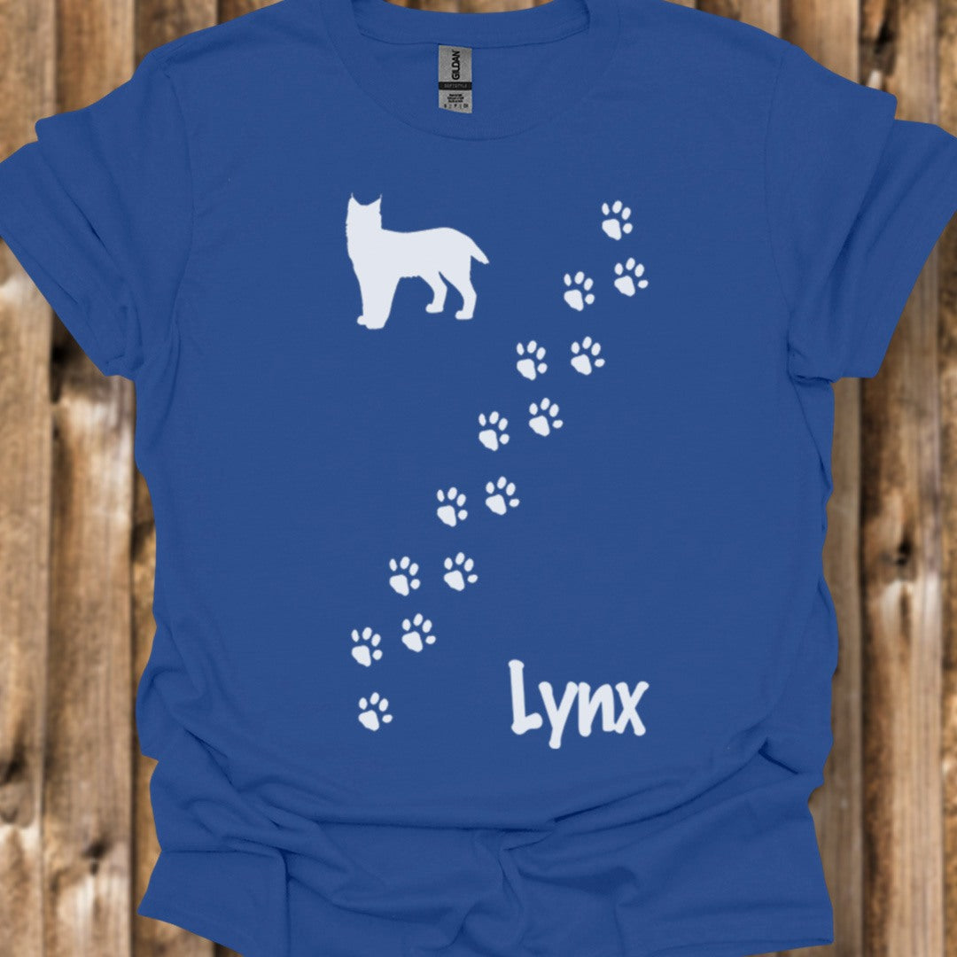 Pootafdrukken lynx diagonaal wit trendy T-shirt