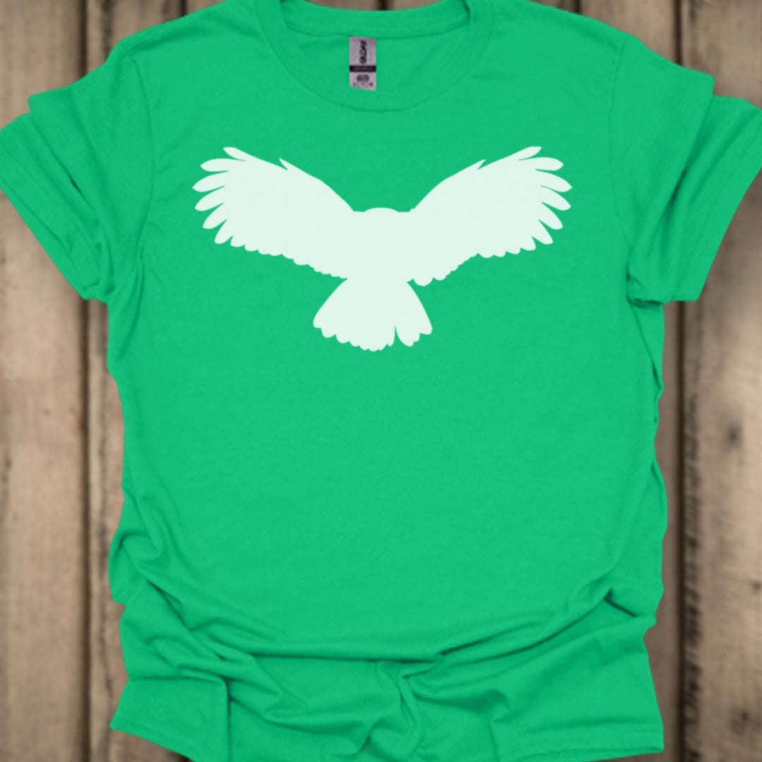 Uil vliegend silhouet wit trendy T-shirt