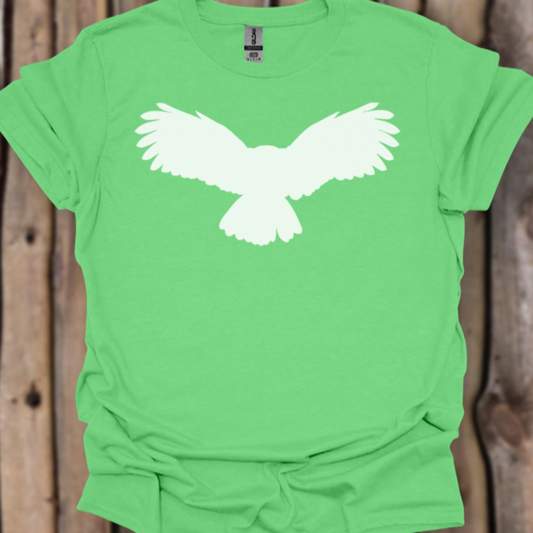 Uil vliegend silhouet wit trendy T-shirt