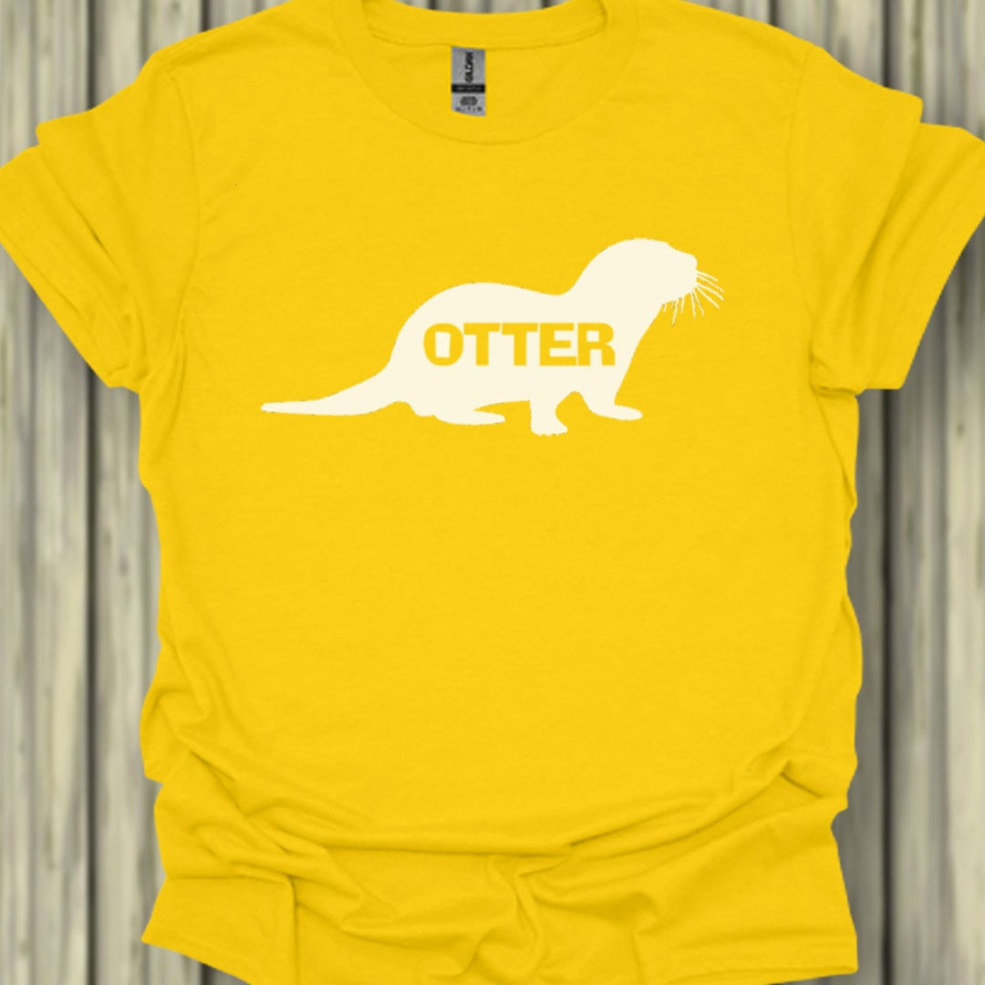 Otter silhouette with text white trendy T-shirt