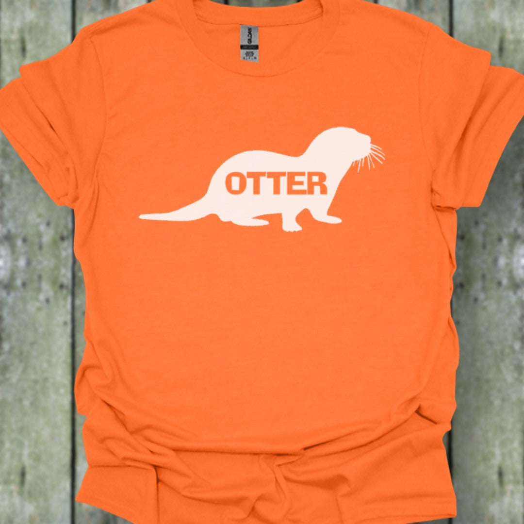 Otter silhouette with text white trendy T-shirt