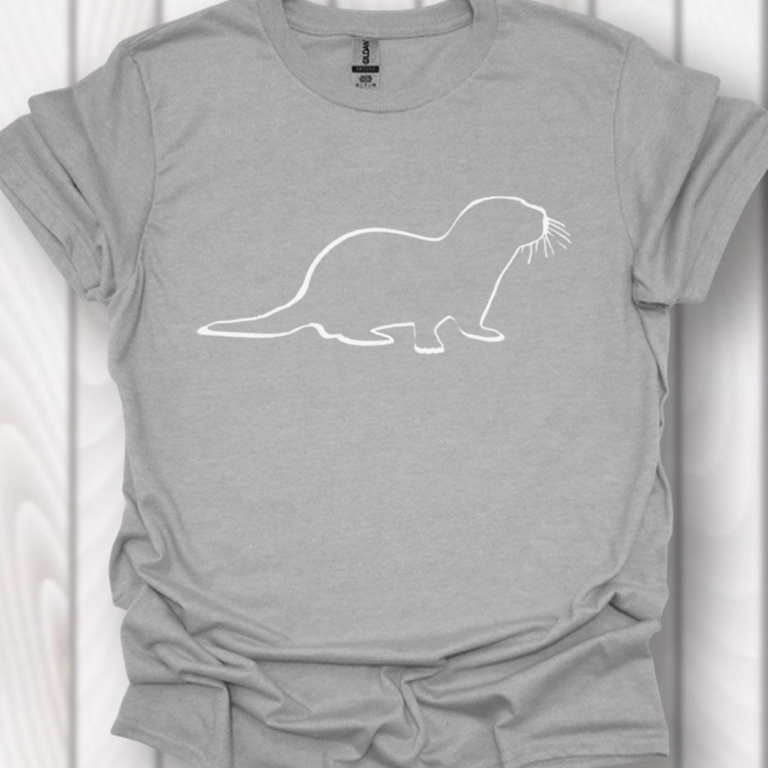 Otter outline white trendy T-shirt