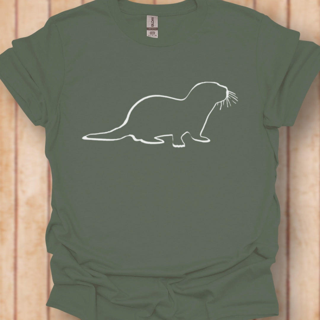 Otter outline white trendy T-shirt