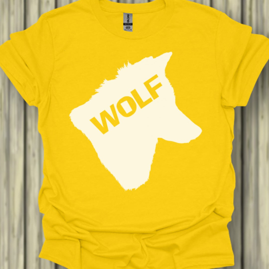 Wolf head silhouette with text white trendy T-shirt