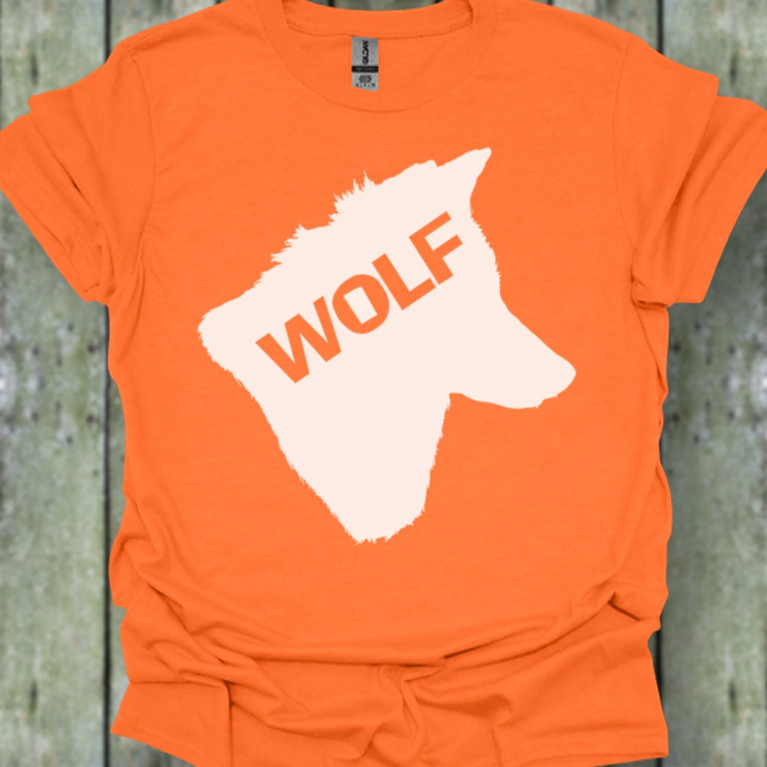Wolf head silhouette with text white trendy T-shirt
