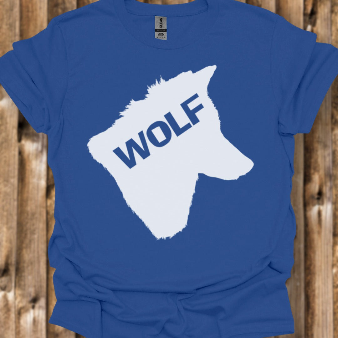 Wolf head silhouette with text white trendy T-shirt