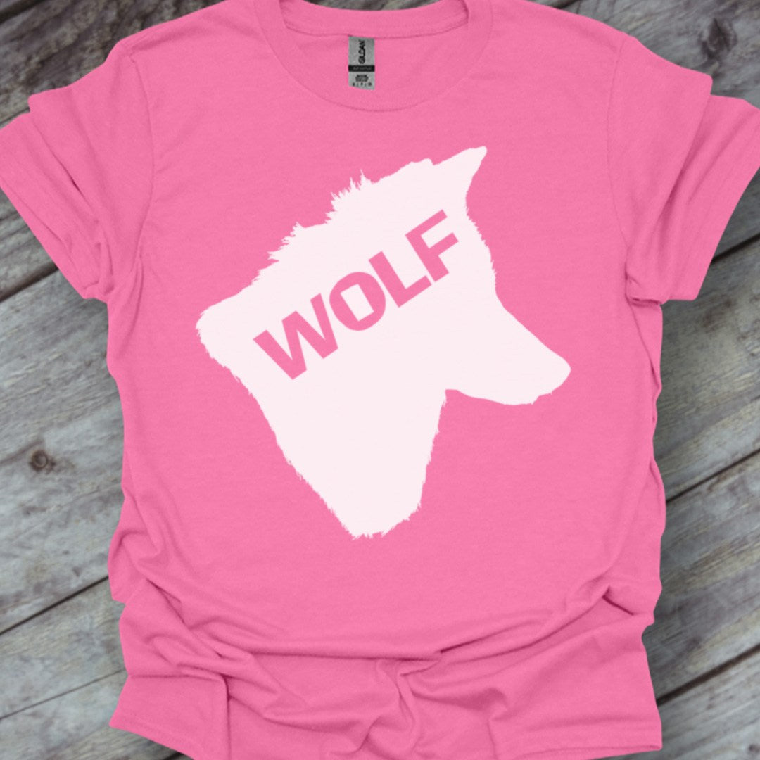 Wolf head silhouette with text white trendy T-shirt