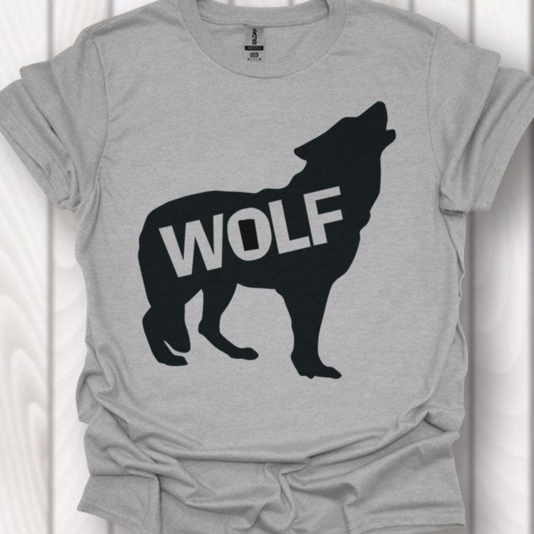 Standing wolf silhouette with text black timeless T-shirt