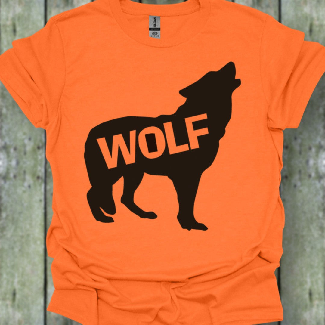 Standing wolf silhouette with text black trendy T-shirt