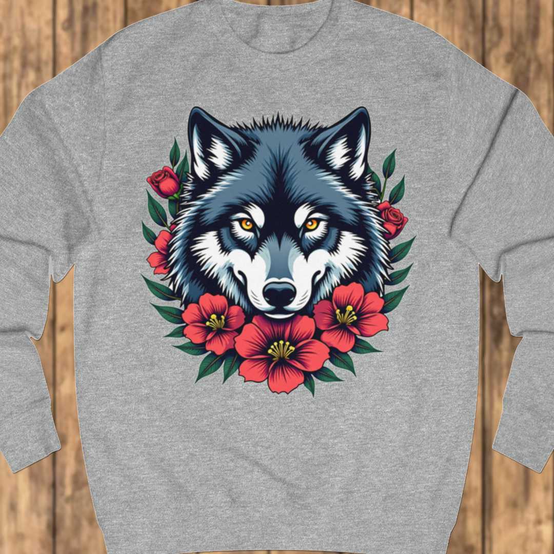 Wolf red flowers sweatshirt