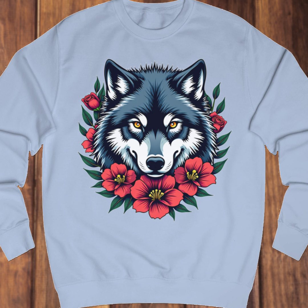 Wolf red flowers sweatshirt