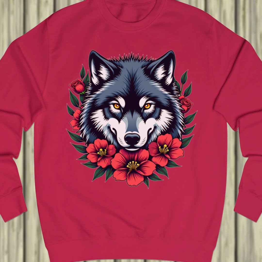 Wolf red flowers sweatshirt