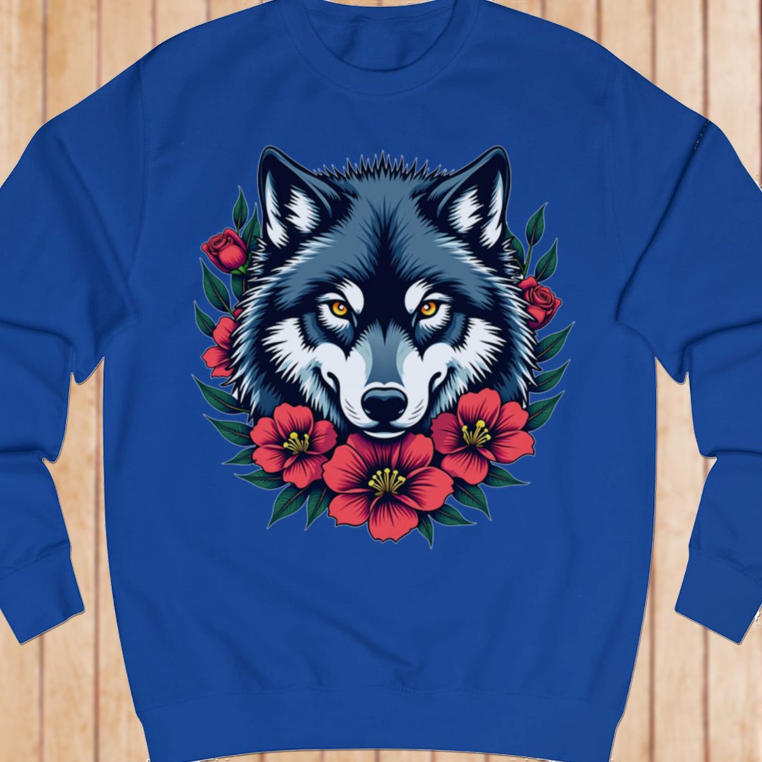 Wolf red flowers sweatshirt